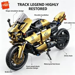 KAVOWORLD 703pcs STEM DIY Motorcycle Building Blocks Set 1:10 Scale Black Gold Racing Superbike Model Kit with Steering & Suspension MOC Mechanical Collectible Display Toy for Adults Teens Men Motorcycle Enthusiasts, Halloween Christmas Birthday Gift Idea