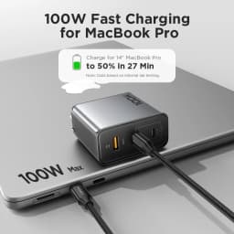 PISEN 100W GaN Charger 3-Port With 1.8m USB C to C Cable PD3.0 Quick Charger For Notebook Laptops MacBook IPhone Samsung Xiaomi