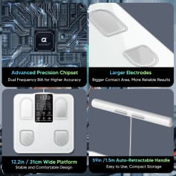 Arboleaf 8-Electrode Smart Body Fat Scale with Handle, Full Body Composition Analyzer, 50+ Body Metrics, Segmental Analysis, 7-in-1 LED Display, APP Sync