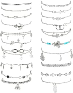 20Pcs Ankle Bracelets for Women Waterproof Summer Beach Anklets Boho Cute Charm Anklets Layered Stackable Womens Anklet Bracelets Set Non Tarnish Foot Jewelr