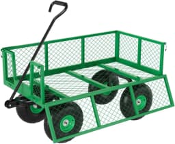 Tacleekii 500 Lbs Capacity Steel Garden Cart 3-in-1 Utility Metal Wagon with Removable Mesh Sides to Convert Into Flatbed 180° Rotating Handle and 10" Tires for Garden, Yard