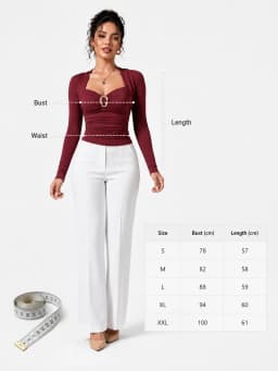 Metal Ring Ruched Long Sleeve Tops for Women, Sweetheart Neck Wrap Shoulder Fitted Y2K Crop Blouse Slim Fit Going‑out Party Shirts