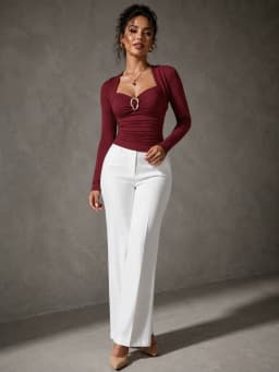 Metal Ring Ruched Long Sleeve Tops for Women, Sweetheart Neck Wrap Shoulder Fitted Y2K Crop Blouse Slim Fit Going‑out Party Shirts