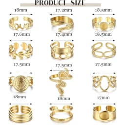 12Pcs Gold-plated Rings Set for Women Stainless Steel Stackable Rings Boho Signet Snake Adjustable Knuckle Rings Jewel