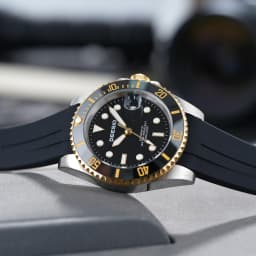 DEESIO Men's Luxury Full Automatic Mechanical Watch, Black-Golden Dial, Luminous Self-Winding, Date Calendar, High-Hardness Mineral Glass, Soft Silicone Rubber SweatproofStrap,Upgrade 100M Water Resistant, Business Casual Sport Analog Round Gift for Men