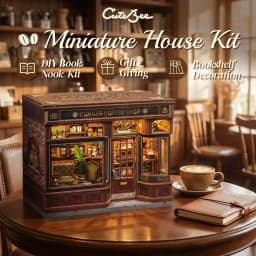 Original CUTEBEE 22cm Book Nook Kit DIY Miniature House Coffee Shop Dollhouse Book Nook Kit 3D Wooden Puzzles for Adults Corner Coffee Shop Booknook Tiny House Bookshelf Decor 3D Wooden Puzzle for Adults DIY Hbby Craft Gift book fans gift christmas decort
