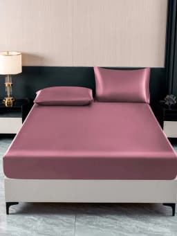 4pcs Light Gray Premium Solid Color Silky Satin Bedding Set, 1pc Fitted Sheet & 1pc Flat Sheet & 2pcs Pillowcases Mattress Protector Set (Pillow Inserts Not Included) sf2404270329665753