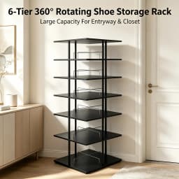 6-Tier Rotating Shoe Storage Rack 360° Swivel, Large Capacity 6-Shelf Shoe Organizer with 22.44" Square Base, 43 lbs Load for Entryway Bedroom Closet, Black