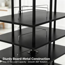 6-Tier Rotating Shoe Storage Rack 360° Swivel, Large Capacity 6-Shelf Shoe Organizer with 22.44" Square Base, 43 lbs Load for Entryway Bedroom Closet, Black