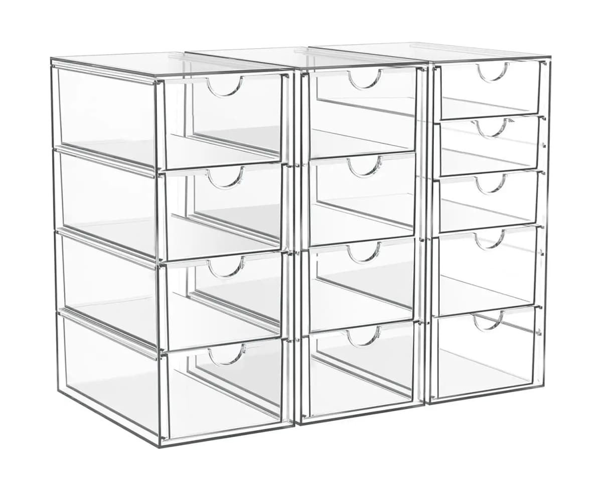 13 Drawer Clear Acrylic Makeup Organizer Large Capacity Cosmetic Storage Box Transparent Desktop Cabinet Jewelry Display Case for Bathroom Vanity Kitchen Pantry Countertop Home Organization
