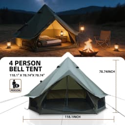 4 Season Bell Tent 9.8 FT, Green Waterproof Glamping Yurt Tent with Stove Jack, Fits 4 People Family Camping Tent for Outdoor Parties & Camping WL