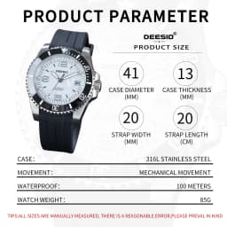 DEESIO Men Mechanical Watch Automatic Self-Winding Wristwatch 316L Stainless Steel Case 100M/10Bar Waterproof Luminous Date Calendar Display Sport Silicone Strap High Mineral Hardness Glass Male Business Casual Luxury Sporty Daily Wear Hot Gift Watches