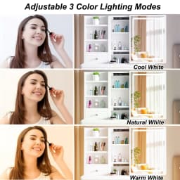 Vanity Desk Makeup Vanity Desk with Sliding Mirror and Lights, Makeup Vanity Set with Drawers, Stool and Open Shelves, 3 Color Lighting Modes Brightness Adjustable Dressing Table for Bedroom