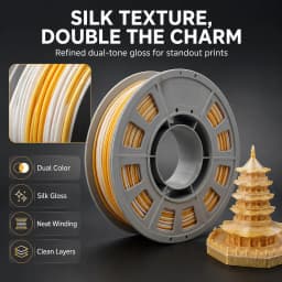 Dual-Color Co-Extruded PLA 3D Printer Filament, 1.75mm, 300g Spool, Yellow and White Silk Shine FDM Printing Material