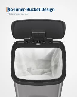 13 Gal / 50L Stainless Steel Step Trash Can – Soft Close Plastic Lid, Liner Rim, Rear Handle, Rustproof Kitchen Garbage Bin, Silver