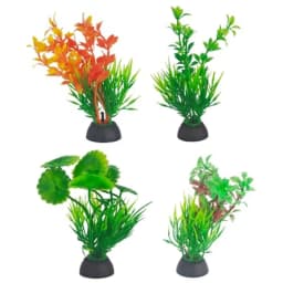 4PCS 4 Inches Tall Seaweed Grass Artificial Aquarium Plants for Freshwater and Saltwater Tanks, Plastic, Green Orange, Realisti