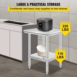 SucceBuy Stainless Steel Kitchen Work Bench Commercial Catering Table Worktable with Undershelf for Restaurant Garage