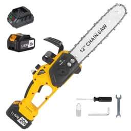 12 Inch 1200W Chainsaw Handheld Household Convenient Electric Cutting Tool with Two Batteries for Cutting Tree Branches and Wood