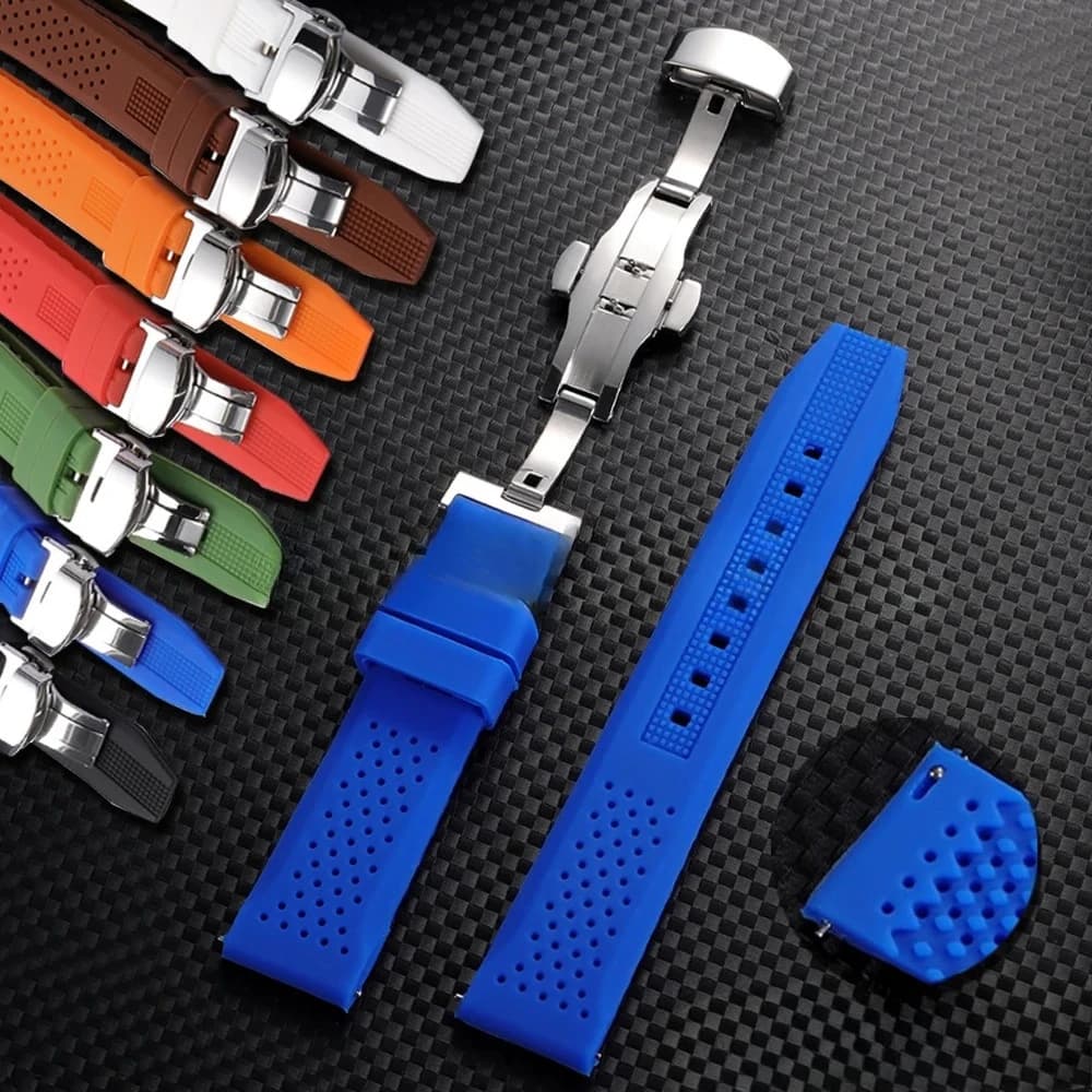16mm 18mm 20mm 22mm 24mm for Seiko for Omega Rubber Watch Strap Quick Release Breathable Butterfly Band