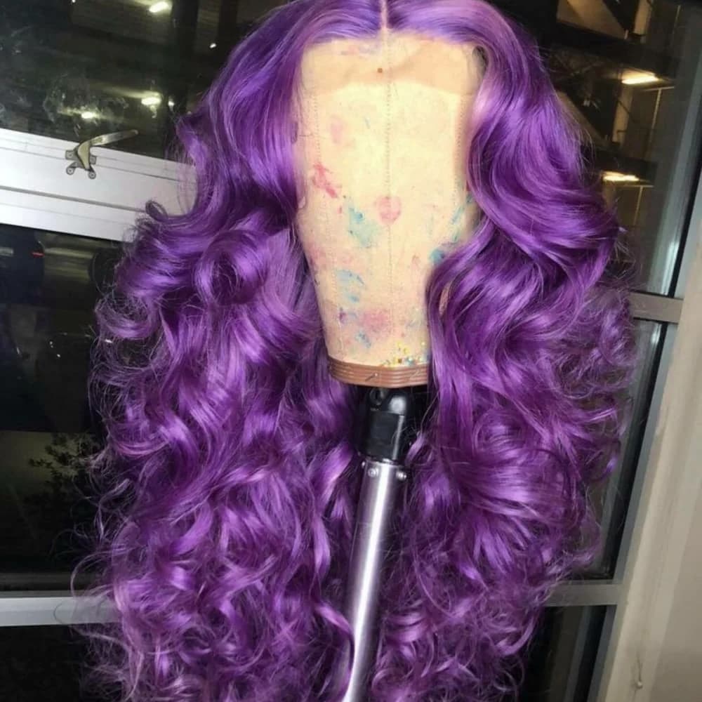 Violet Purple Body Wave Lace Front Wig Human Hair 13X4 HD Transparent Lace Front Wig Human Hair for Women 200 Density for Daily