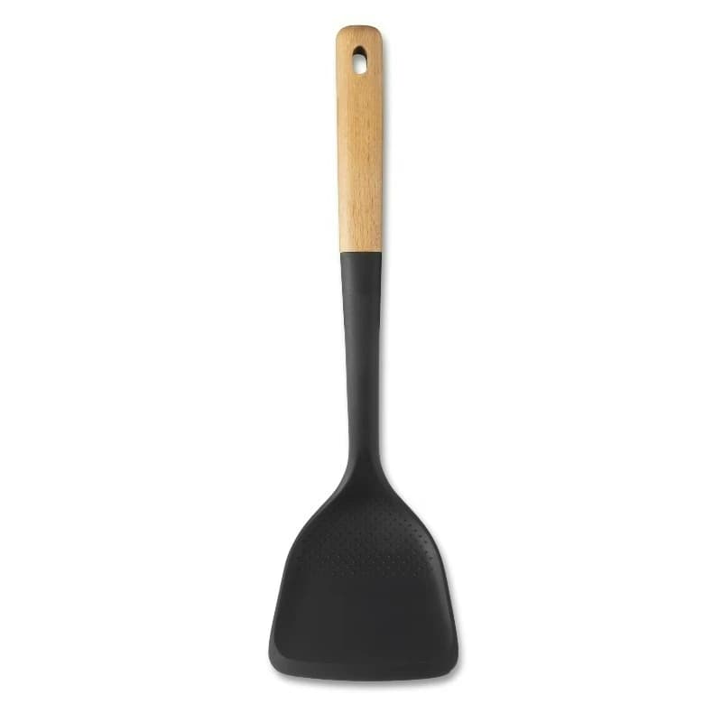 Food-Safe Silicone Turner with Beechwood Handle, Black