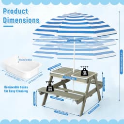 Wooden 4-in-1 Picnic Table – Kids Sand & Water Sensory Table with Weatherproof Umbrella, 2 Covered Storage Bins, for Toddlers, B