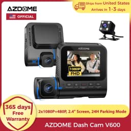 【US Warehouses】AZDOME Dash Cam V600 2.4" Screen 2x1080P+480P Car Camera G-Sensor Super Night Vision Car DVR 24H Parking Mode Support Rear Cam