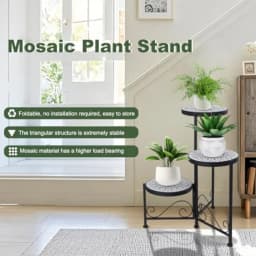 3 Tier Mosaic Plant Stand Foldable Corner Shelf for Indoor Outdoor Tall Plant Holder Display Rack for Patio Balcony Living Room