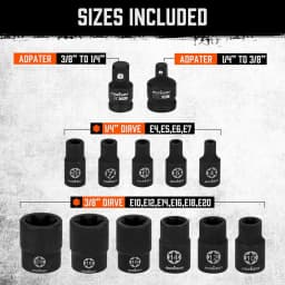 13-Piece E-Torx Socket Set With Storage Rail And Impact Adapters E4-E20