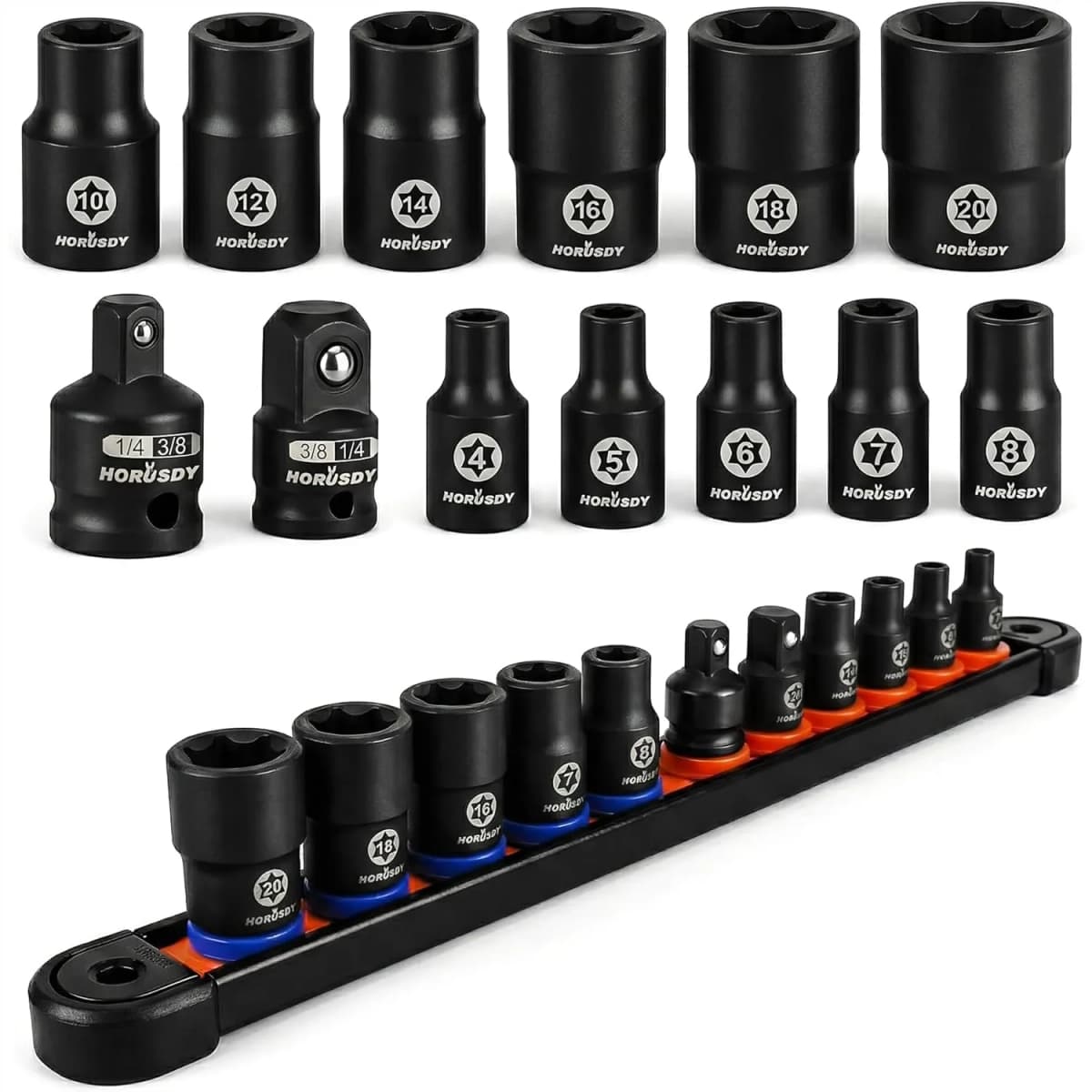 13-Piece E-Torx Socket Set With Storage Rail And Impact Adapters E4-E20