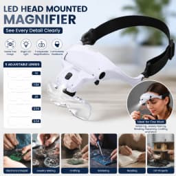 LED Head Mounted Magnifier with Five Adjustable Lenses 1X 15X 2X 25X 35X Hands Free Magnifier for Reading Jewelry Repair Electronics Craft Fine Work Ideal for Soldering Fine Details Ideal for Home DIY Projects and Precision Inspection
