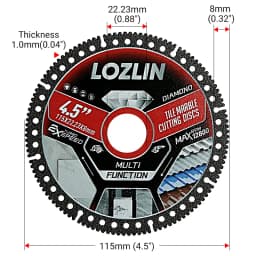 LOZLIN 4.5" 3PCS Diamond Saw Blades Super Thin Dry Cutting Disc Wear Resistant For Tile Marble Granite Ceramic Angle Grinder Masonry Construction Tool