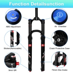26/27.5/29 Inch MTB Air Suspension Fork 34mm Stanchions 140mm Travel Rebound Adjustment Straight Steerer 9x100mm QR Manual Lockout Mountain Bike Front Fork for XC AM