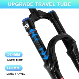 26/27.5/29 Inch MTB Air Suspension Fork 34mm Stanchions 140mm Travel Rebound Adjustment Straight Steerer 9x100mm QR Manual Lockout Mountain Bike Front Fork for XC AM