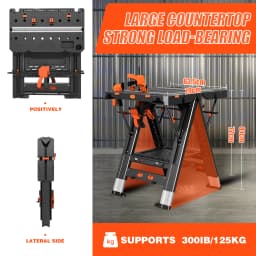 Folding Workbench, 2-in-1 Waterproof Portable Folding Work Table, 31' W × 25' D × 32' H Workbench, Height-Adjustable Work Table