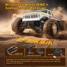 1/10 Scale Brushless RC Crawler Truck, 2WD Off-Road Vehicle with Wheelie Bar, High-Torque Motor, Hobby Grade Remote Control Car for Adults, Navy Blue