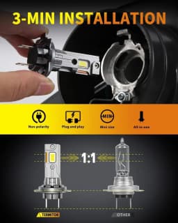 Termitor H7 LED Bulbs – 50,000LM High Brightness, 1:1 Halogen Fit, Plug & Play, 3-Min Install, IP68 Waterproof, 10-Year Lifespan, with fan 2-Pack