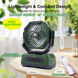 20000mAh Portable Camping Fan with RGB Lantern, Rechargeable Battery Powered Oscillating 4 Wind Speeds LED Display, Remote Control Timer Tent Beach Cordless USB Fans for Travel Home Outdoor, Green