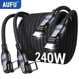 AUFU 2-Pack USB C to USB C Cable 240W C to C Cable Fast Charging Type C Cable for iPhone 17 16 15 Pro Max iPad MacBook Air Pro Samsung S26 S25 Ultra Elbow Data Wire Cord