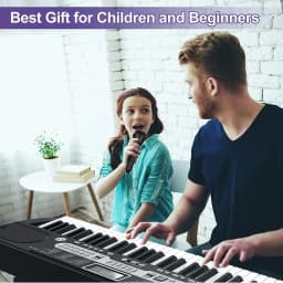 61 Key Beginner Digital Piano Keyboard Set with Stand Bench Microphone Headphones Music Rest Multiple Tones Rhythms Demo Songs Home Practice