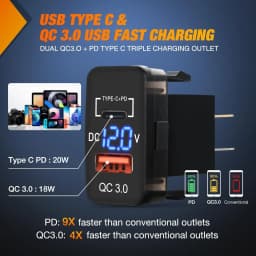 Nilight Rocker Switch Style USB Outlet Socket LED Voltmeter 12V PD Type C and QC 3.0 Outlets Car Using 1.54" x 0.83" Replacement with Inline Fuse for Tacoma Tundra 4Runner FJ Cruiser Hilux Fortuner