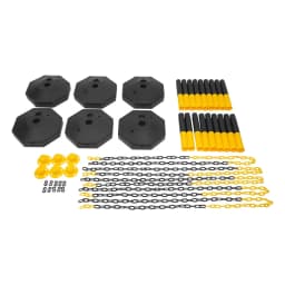 Rope Barriers, Belt Barrier with 6 Bases & 6 Poles, Black Yellow Posts, 5x2M Plastic Chain, 10 S Hooks, PE Durable Easy Assemble, Lightweight Portable Safety Fence