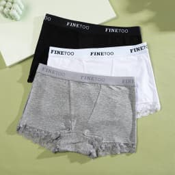 FINETOO 6Pcs/Set Women Soft Cotton Girlshort Underwears Elastic Wide Waistband Lace Edge Boxer Briefs Breathable Anti‑Chafe Panties Safety Shorts For Yoga Workout Home Lounge Wear Plus Size S‑XXL Multi‑Colors Women Underpants