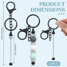 12 Pcs Beadable Keychains Bars Bulk Blank Beaded Metal Keychain for Craft DIY Gift