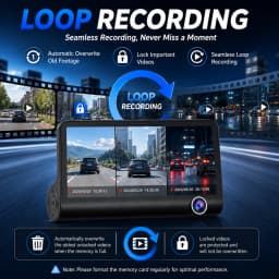 1080P FHD DashCam Car DVR 4-Inch IPS Auto Video Recorder with Three-Lens Rear View Camera Night Vision Black Box