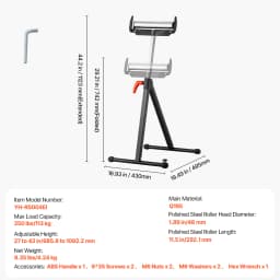 SucceBuy Roller Stand 135lbs/250lbs LBC Adjustable Height with 11.5in Polished Steel Roller Head Woodworking Extension Support