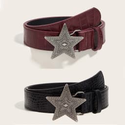 Width 3.3cm Hip-hop Retro Ladies Belt Gothic Punk Five-pointed Star Buckle Pu Leather Girdle Rock Y2k Popular Red Waistband