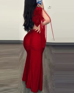 Elegant Evening Party Dresses for Women Sexy Contrast Sequin Ruched Slit Evening Dress 2026 New Fashion Casual Female Clothing