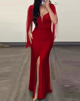 Elegant Evening Party Dresses for Women Sexy Contrast Sequin Ruched Slit Evening Dress 2026 New Fashion Casual Female Clothing