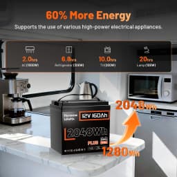 Humsienk 12V 160Ah LiFePO4 Battery, Built-in 150A BMS,15000+ Deep Cycle, Low-Temp Protection, MAX 15000+ Cycles For RV, Van, Golf Cart, Boat, Camper, Marine, Trolling Motor, Off-Grid, Solar Energy Storage, 5-Year Warranty